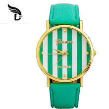 New Classic Geneva Stripes Print PU Leather girl Woman Analog Quartz Wrist Watch Dave student multicolor casual digita watches