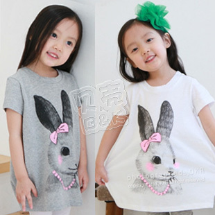 2015 summer rabbit female child children s clothing baby child clothes long design short sleeve T