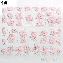 3D Nail Stickers Embossed Pink Flowers Design Nail Art Decal Tips Stickers Sheet Manicure 1QLE