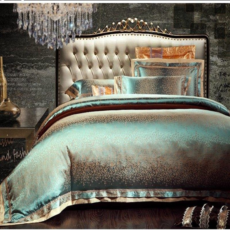 6pcs Green Jacquard silk bedding set queen king Luxury Satin quilt/duvet/comforter cover bed linen bedclothes set home textile
