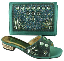 bottle green,new arrival African shoes and bags set for party,good quality shoes and matching bags with rhinestones! !HP1-49