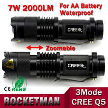 cree q5 led flashlight 7W high power mini zoomable 3 modes waterproof glare torch 14500 /AA bicycle