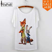 Harajuku Summer Tops 2016 Casual tshirt Women t shirt zootopia cartoon print short sleeve white graphic tees print t-shirt femme