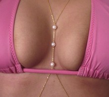2015 New arrival Sexy body accessory for women Nickle free plating bikini body chain white pearl