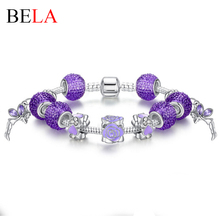 Genuine Girls Bracelet Silver Plated Attraction Bracelet Pulseira Present Purple Beads Snake Chain Bracelet for Girls Jewellery PS3155
