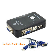 Распределительный блок KVM на VGA, 2 порта USB, мышь, клавиатура, монитор переключатель, vga распределитель с кабелем, бесплатная доставка