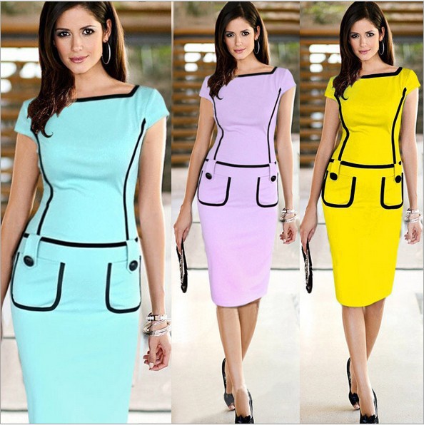 2015 Summer Women Dress vestidos Elegant Short Sleeve office dress Work Business Party Bodycon Pencil Sheath Casual dresses