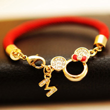 Free shipping 2014 fashion Pierced Mickey head red string lovers natal lucky red string bracelet accessories hollow Bracelet