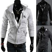 new fashion Casual Slim Men’s Winter Sweatshirt Hoodies Cardigan Fleece Light Grey Coat Jacket