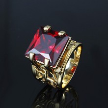GALAXY Luxury Fine Jewelry Lovers Engagement Ring With 18K Real Gold Plated Big Red Ruby Stone Wedding Rings For Women YH138