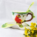 Parrot Ceramic Cup Creative Mug Bone China 3D Color Enamel Porcelain Saucer Spoon Coffee Mugs Sets
