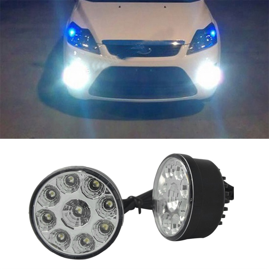 2 X Super Bright White 9 LED Head Front Round Fog Light for all Car DRL