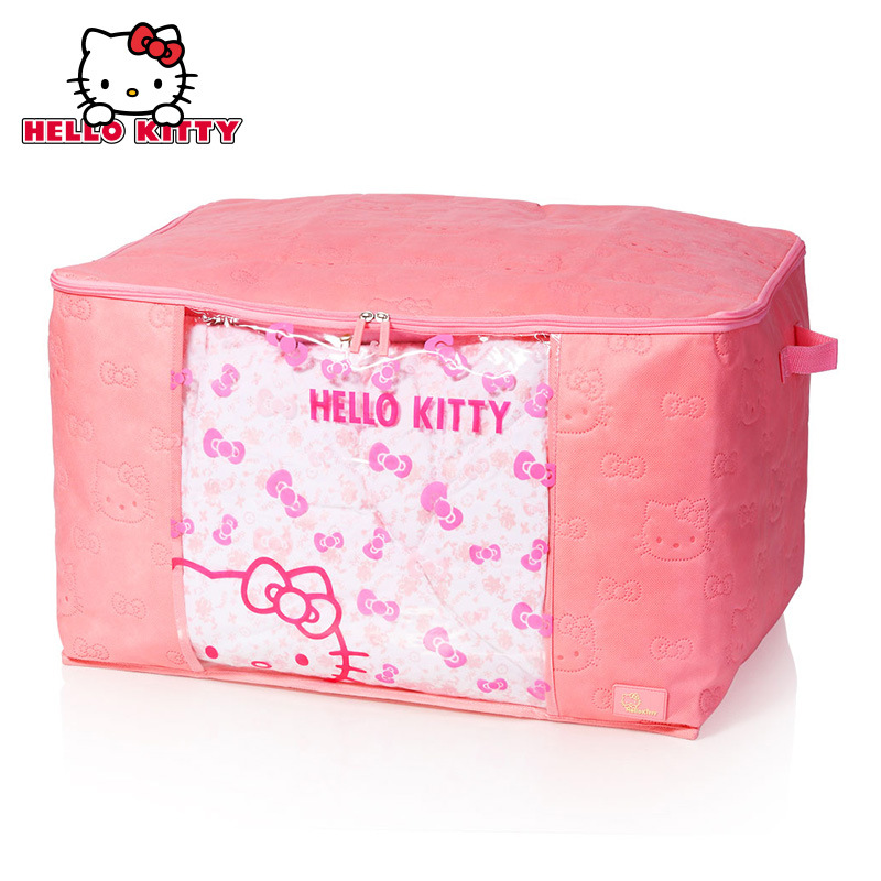 Hello Kitty Original Clothing Organizer Storage Bags Pink Beige Cartoon Bedding Clothes Square Rangement Storage Bags Dust-proof