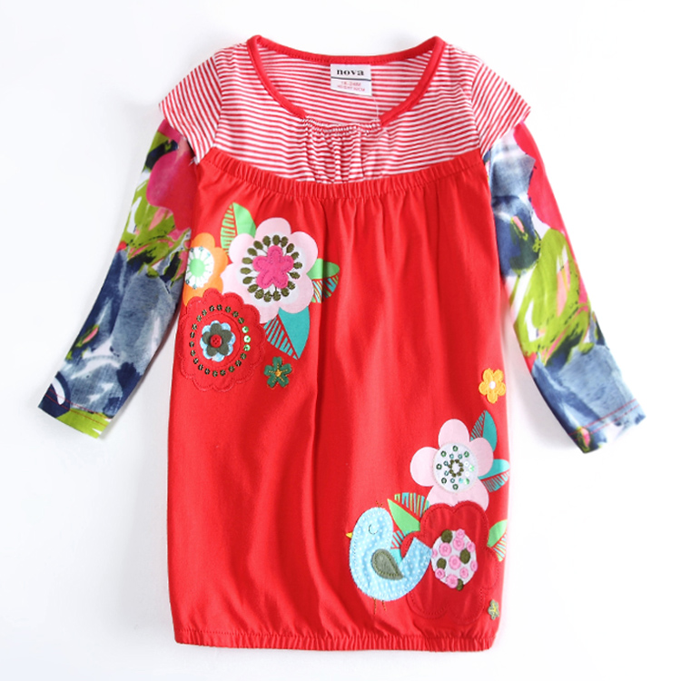 wholesale child girl clothing 2016 long sleeve floral fashion girl dress nova baby girl clothes children clothes child wear
