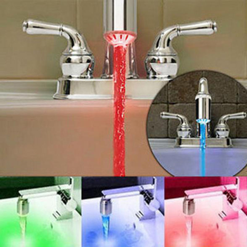 2015 New Fashion LED Water Faucet Stream Light 3 Colors Changing Glow Shower Tap Head Kitchen Temperature Sensor hot selling