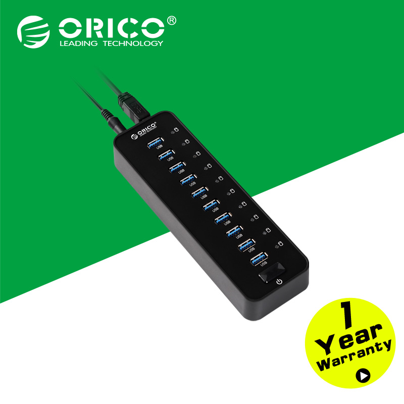 ORICO P10-U3-BK USB 3.0 10 Ports HUB with VL812 12V4A US/EU/UK/AU Power Adapter-Black