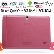 Original  Quad Core 10 Inch 3G Phone Call Android  Tablet pc Android 4.4 2GB RAM 16GB ROM WiFi FM Bluetooth 2G+16G Pink Edition