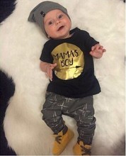 2016 Summer baby boy clothes new born baby clothing set cotton short sleeved gold printing t-shirt + pants 2pcs suit Mamas boy