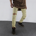 Newest Fashion Designer Mens Gold Zipper Distressed Pants Ripped Black And White Skinny Destroyed Pants Denim