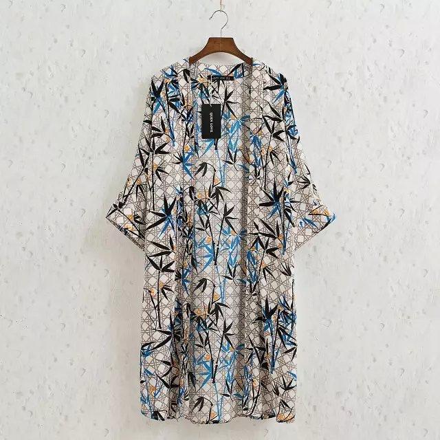 7411 elegant bamboo printing bat sleeve coat Summer style Ladies vintage ethnic cardigan brand Kimono long