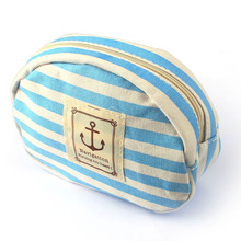 Travel Portable Navy Cross Stripes Cosmetic Bag Make up Toiletry Holder Pencil Pouch Beauty Wash Bags Storage Purse