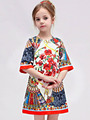Retail Girl Summer Dresses New Designer Floral Print Folding Fans Italy Luxury Brand Baby Girls Prom