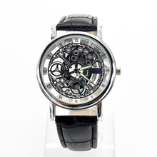 Fashion PU leather band watches Men s double sided hollow steel quartz watch casual quartz watch
