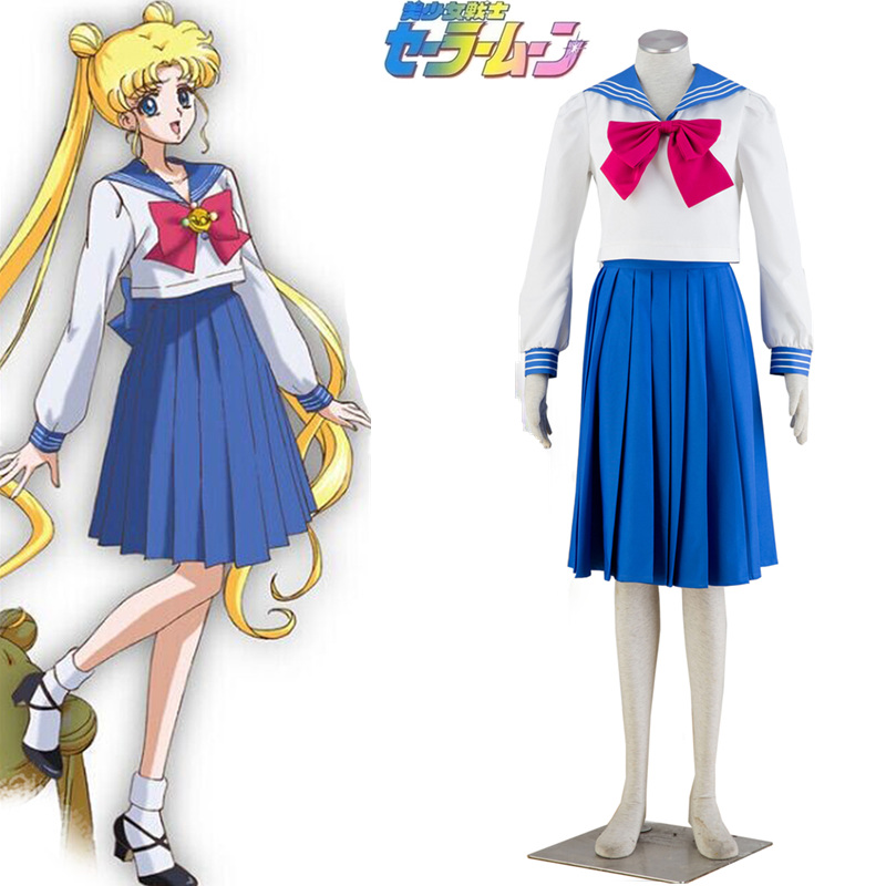 Anime Cosplay Sailor Moon Lolita Navy sailor school uniforms performance clothes Costumes Unisex Kawaii T-shirt + Skirts+Bow
