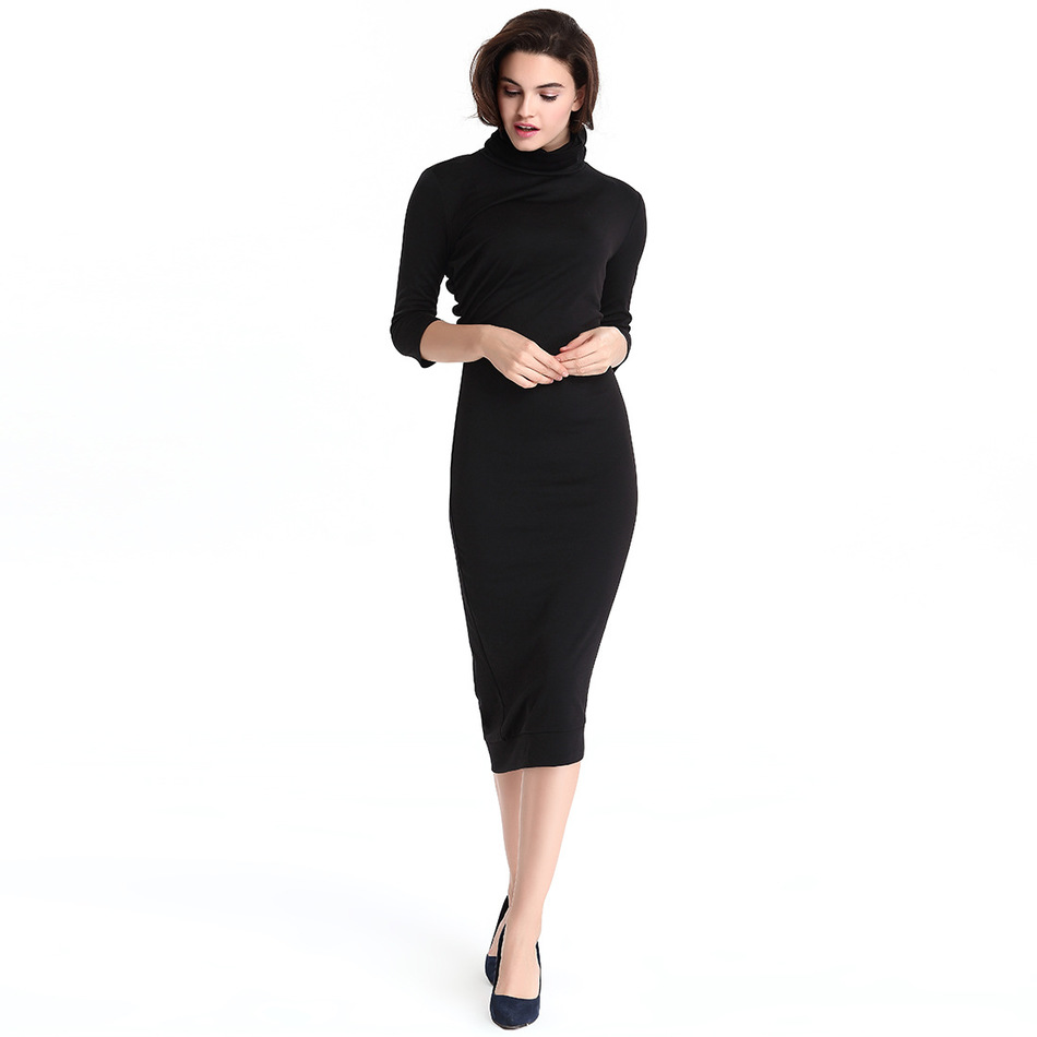 2016 Vente Chaude FEMMES ROBE tous les NOIR Sexy Moulante Robe Automne Outfit(China (