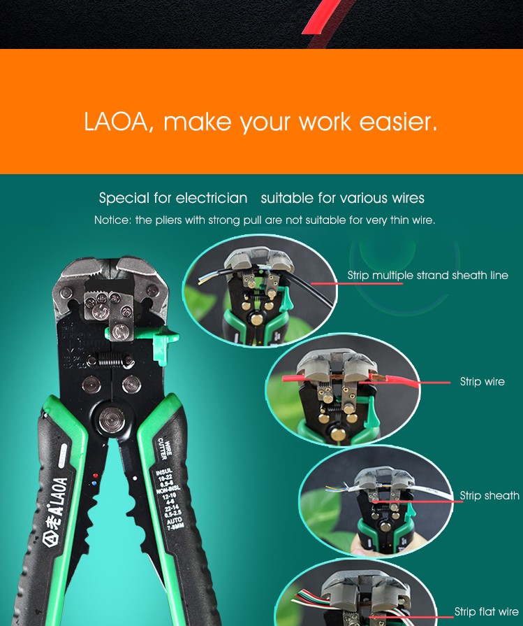 LAOA Automatic Wire Stripper Pliers 22-10AWG Network Tools Stripping Wires Electrician Hand Tool Terminal Crimpping Tool