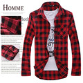 Men s Plaid Shirts 2016 Fashion Long Sleeve Slim Fit Cotton Shirt Free Styles Man Clothes