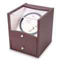 Brown Auto Rotation Watch Winder Two Grids Transparent Cover Cuboid Shape Wristwatch Box with Drawer