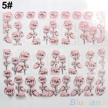 3D Nail Stickers Embossed Pink Flowers Design Nail Art Decal Tips Stickers Sheet Manicure 1ORG 2OA7