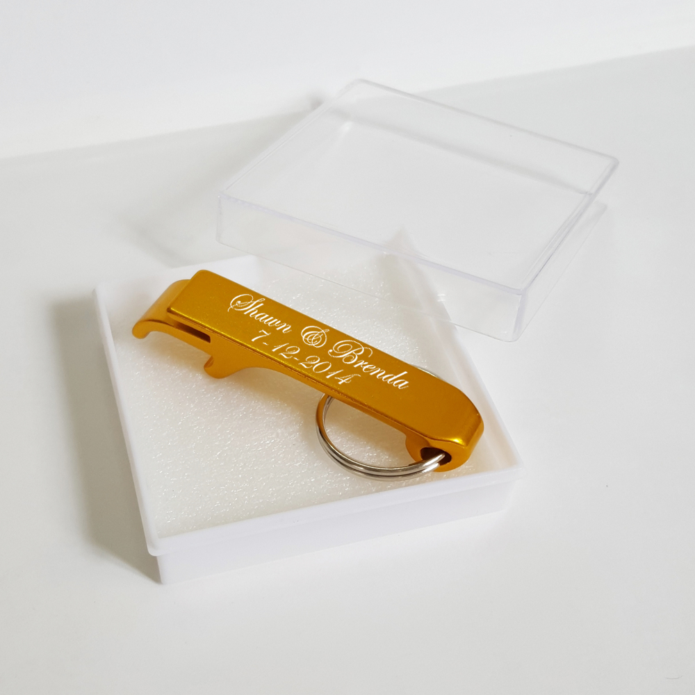 Personalized Wedding Favor Keychain Keyring Bottle Opener with Gift Box, Custom Engraved Bride