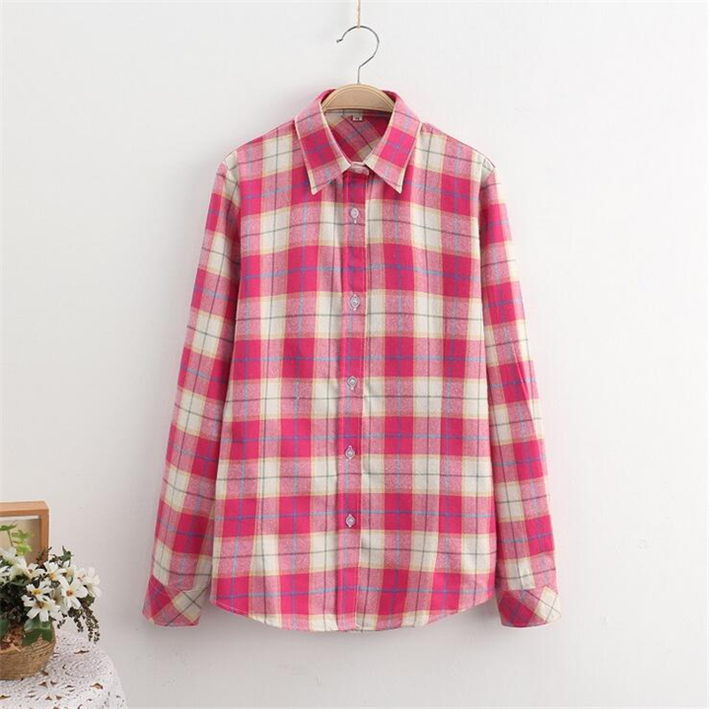 2016 Fashion font b Plaid b font Shirt Female College style women s Blouses Long Sleeve