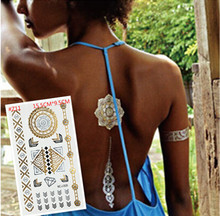 Free shopping new fashion flower body and I temporary henna tattoos metallic gold and silver bracelet stickers Flash tattoo art
