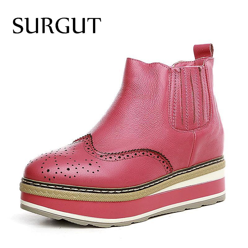 Winter Fluff New High Top Shoes Lace Women's Genuine Leather Single Shoes Higher Slope With Platform Shoes Comfortable Boots