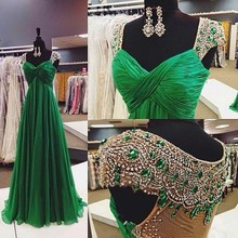 Luxury Long Green Evening Dress 2015 abendkleider Beaded Robe De Soiree Sheer Back Vestido De Festa Vestido Longo Party Dresses