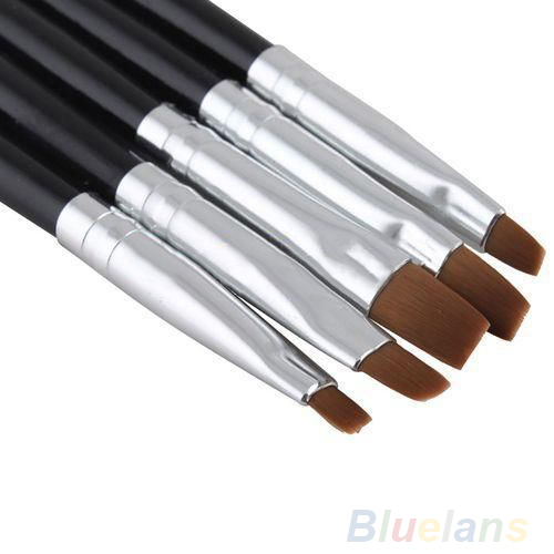 5PCS Nail Art Acrylic UV Gel Salon Pen Flat Brush Kit Dotting Tool