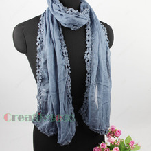 New Stylish Vintage Unique Fashion Women s Cotton Comfortable Long Scarf Shawl With Lace Trim