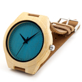 Blue or Yellow Dial Japanese miyota 2035 movement wristwatches genuine leather bamboo wooden watches for men
