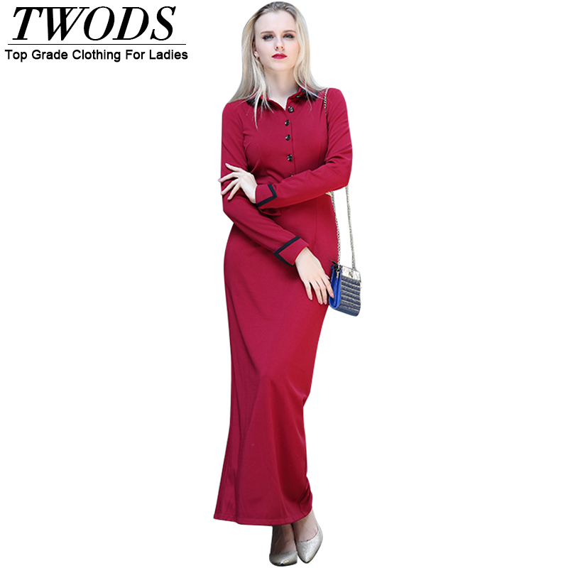 Twods 2016 New Arrival Female Casual Spring Dress Roll Up Long Sleeve Front Button Slip Pencil Dresses Solid Color Plus Size