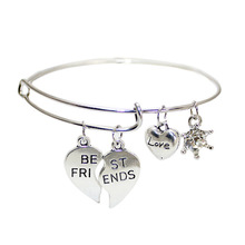Broken Heart Best Friends girlfriends hand jewelry alloy expandable wire bracelets bangles pendant for women Wholesale AL15000