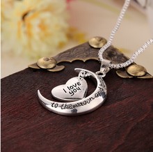 Hot Sale Polish Moon Heart With I love You Letter Pendant Necklace Women Chain Necklaces Jewelry Gifts Free Shipping