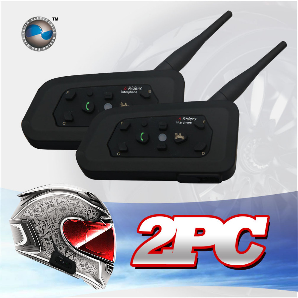 2PCS Free shipping 1200M Motorcycle Bluetooth Helmet Intercom for 6 riders BT Wireless Waterproof Interphone Headsets