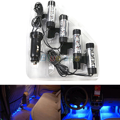 4x 3LED Car Charge 12V Glow Interior Decorative 4in1 Atmosphere Light Lamp Blue 01MK 4CCQ