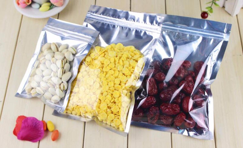 Bolsa de aluminio transparente de 100 Uds., bolsa de cierre automático
