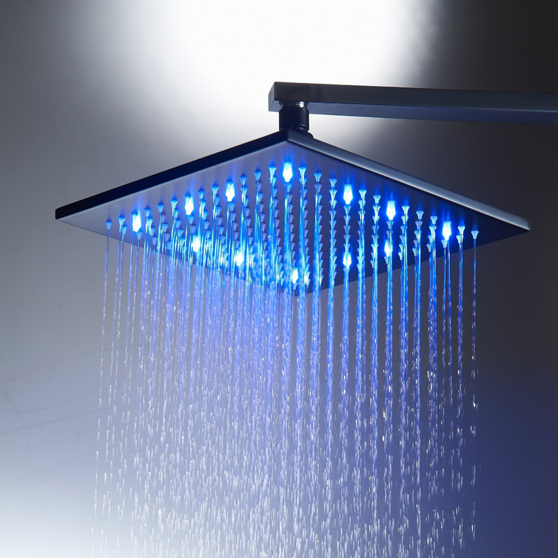 Free Shipping 10 Inch Square LED Light Showerhead Oil Rubbed Bronze Bathroom Top Brass Showerhead