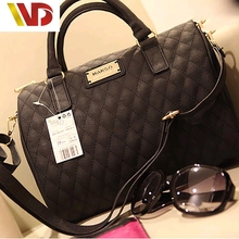 2016 Women Shoulder Bags PU Leather Black Diamond Lattice Pillow Shape Boston Bag Lady Shoulder Bags Ladies Shoulder for women