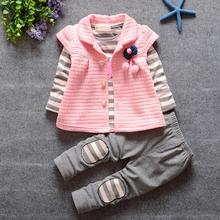 2016 new fashion baby flower girls coat striped t shirt pants 3pcs set children free
